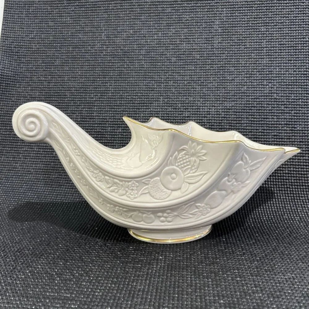 Vintage Lenox Fruits of Life Cornucopia Dish Ivory Gold Trim